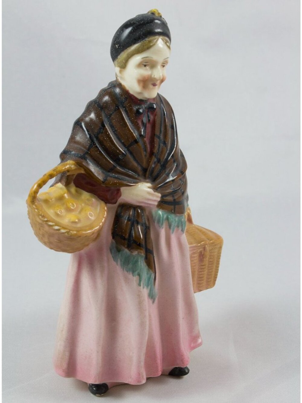 Vintage Porcelain Lady w/Baskets Figurine 6.25" Hand Painted Made In Japan 50's